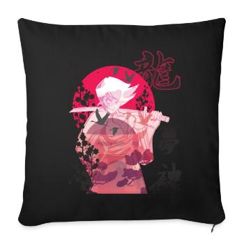 Fille Samouraï Japonais Fleurs Guerrière Japon Ka - Housse de coussin décorative 45 x 45 cm - noir - Devant