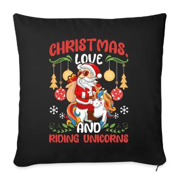 Licorne Chevaux Cavaliers Noël Amour Équitation - Housse de coussin décorative 45 x 45 cm - noir - Devant