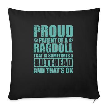 Fier parent d’un chat ragdoll Hauskatze - Housse de coussin décorative 45 x 45 cm - noir - Devant