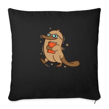 cunning platypus with book and glasses - Sofa pillowcase 17,3'' x 17,3'' (45 x 45 cm) - black - Front