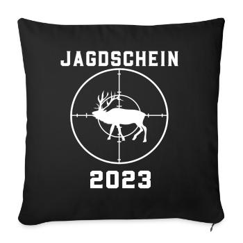 Jagdschein 2023 Jagd Jäger Jägerin - Sofakissenbezug 45 x 45 cm - Schwarz - Vorne