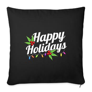 Happy Holidays Logo With Fairy Lights Mistletoe - Sofakissenbezug 45 x 45 cm - Schwarz - Vorne