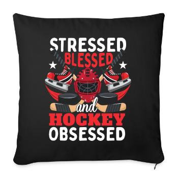 Stressé béni et obsédé par le hockey - Housse de coussin décorative 45 x 45 cm - noir - Devant