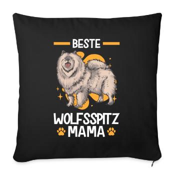 Wolfsspitz Mama deutscher Spitz Keeshond - Sofakissenbezug 45 x 45 cm - Schwarz - Vorne