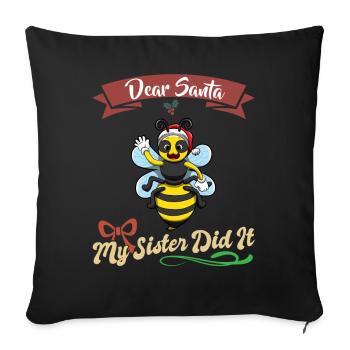 Cher Père Noël Ma sœur l’a fait frères et sœurs Noël - Housse de coussin décorative 45 x 45 cm - noir - Devant