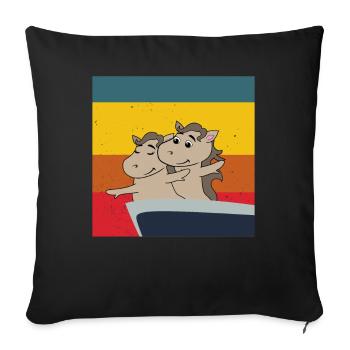 poulain de cheval mignon dans Titanic pose cheval mignon - Housse de coussin décorative 45 x 45 cm - noir - Devant
