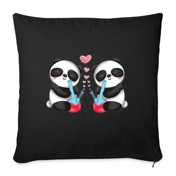 Verliebte Panda Bären rauchen Bong niedliches - Sofakissenbezug 45 x 45 cm - Schwarz - Vorne