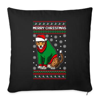 Leopard mit Ugly Christmas Sweater - Sofakissenbezug 45 x 45 cm - Schwarz - Vorne