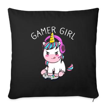 Gamer Girl Funny Gaming Unicorn Gaming Girl - Housse de coussin décorative 45 x 45 cm - noir - Devant
