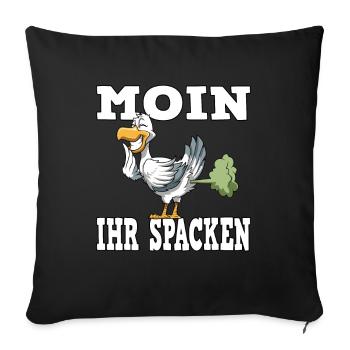 MOIN IHR SPACKEN für einen Möwen Spruch - Sofakissenbezug 45 x 45 cm - Schwarz - Vorne