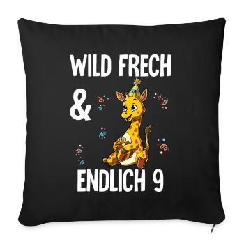 9. Geburtstag Giraffe Wild Frech Und Endlich 9 - Sofakissenbezug 45 x 45 cm - Schwarz - Vorne