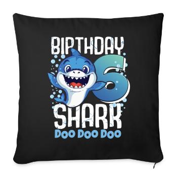 Requin d’anniversaire 6ème anniversaire Requin de 6 ans - Housse de coussin décorative 45 x 45 cm - noir - Devant