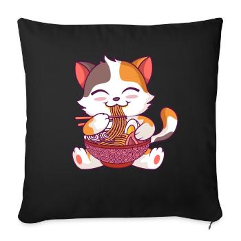 Kawaii Anime Cat Japanese Noodles Ramen - Sofa pillowcase 17,3'' x 17,3'' (45 x 45 cm) - black - Front