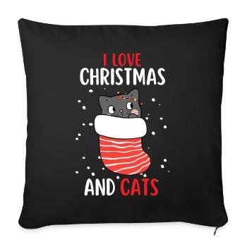 J’aime Noël et Chats Chat Noël - Housse de coussin décorative 45 x 45 cm - noir - Devant
