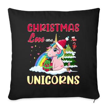 Licorne Chevaux Cavaliers Noël Amour Équitation - Housse de coussin décorative 45 x 45 cm - noir - Devant