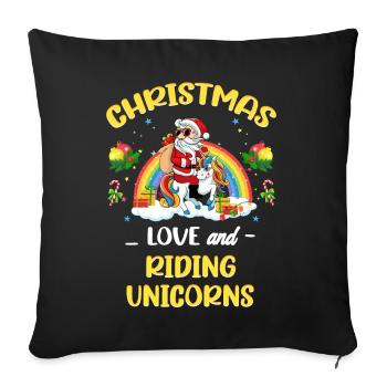 Licorne Chevaux Cavaliers Noël Amour Équitation - Housse de coussin décorative 45 x 45 cm - noir - Devant