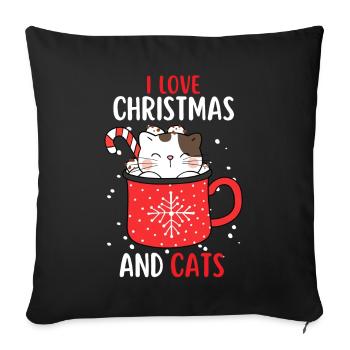 J’aime Noël et Chats Chat Noël - Housse de coussin décorative 45 x 45 cm - noir - Devant