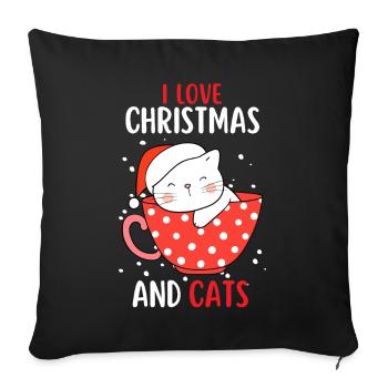 J’aime Noël et Chats Chat Noël - Housse de coussin décorative 45 x 45 cm - noir - Devant
