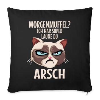 Morgenmuffel Katze Lustiger Spruch - Sofakissenbezug 45 x 45 cm - Schwarz - Vorne