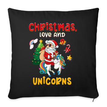 Licorne Chevaux Cavaliers Noël Amour Équitation - Housse de coussin décorative 45 x 45 cm - noir - Devant