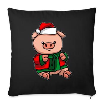 Cochon avec chapeau de Noël Costume de Noël - Housse de coussin décorative 45 x 45 cm - noir - Devant