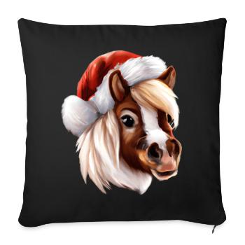 Pferd Weihnachten süß Kinder niedlich - Sofakissenbezug 45 x 45 cm - Schwarz - Vorne