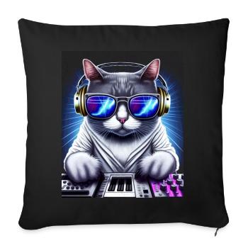 Cat DJ with Headphones And Glasses on Synthetizer - Sofa pillowcase 17,3'' x 17,3'' (45 x 45 cm) - black - Front