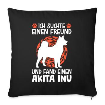 Akita Inu gefunden japanischer Spitz - Sofakissenbezug 45 x 45 cm - Schwarz - Vorne
