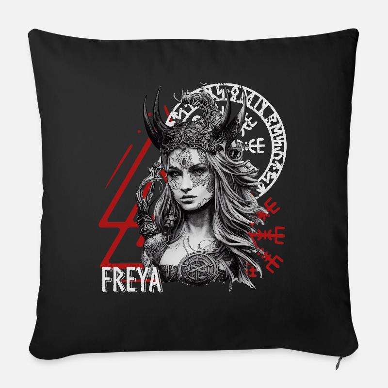 Viking Goddess Freya Scandinavian Warrior Shieldma - Sofakissenbezug 45 x 45 cm - Schwarz