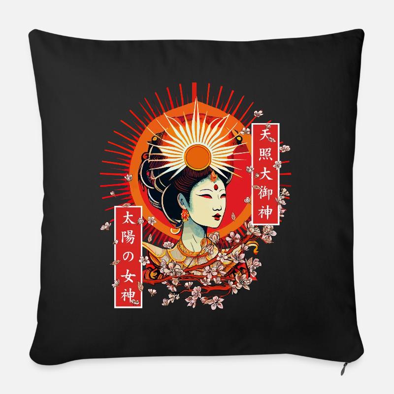 Omikami Amaterasu Cherry Blossom Japanese Mytholog - Sofakissenbezug 45 x 45 cm - Schwarz
