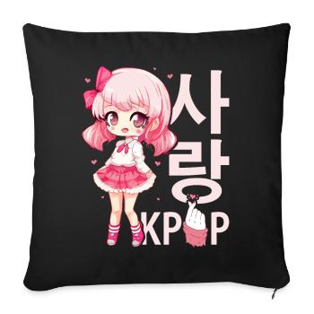 Saranghae Korean Finger Heart KPOP Chibi Anime - Sofakissenbezug 45 x 45 cm - Schwarz - Vorne