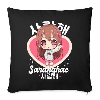 Mignon Saranghae Kpop Chibi Anime Fille Pop coréenne Kd - Housse de coussin décorative 45 x 45 cm - noir - Devant