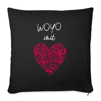 Woyo Yoga mit Herz Meditation Fitnesstrainerin - Sofakissenbezug 45 x 45 cm - Schwarz - Vorne