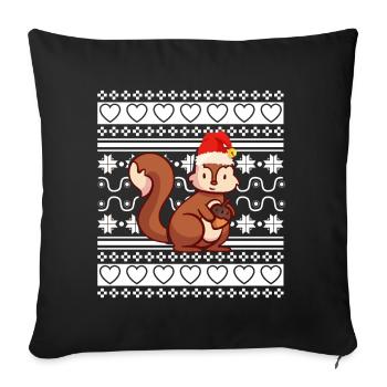 Pull de Noël moche Écureuil de Noël - Housse de coussin décorative 45 x 45 cm - noir - Devant