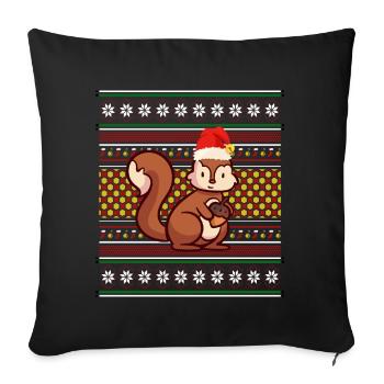 Pull de Noël moche Écureuil de Noël - Housse de coussin décorative 45 x 45 cm - noir - Devant