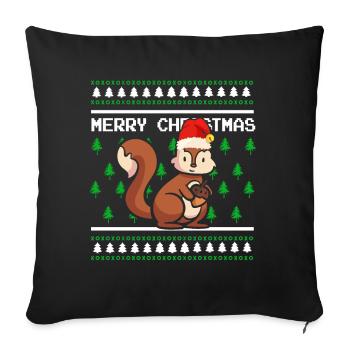 Pull de Noël moche Écureuil de Noël - Housse de coussin décorative 45 x 45 cm - noir - Devant
