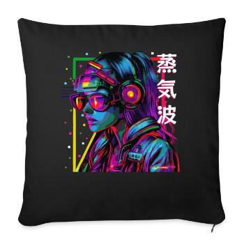 Cyberpop Girl Urban Japanese Streetwear Esthétique - Housse de coussin décorative 45 x 45 cm - noir - Devant