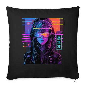 Cyberpop Girl Japanese Streetwear Urban Vaporwave - Sofakissenbezug 45 x 45 cm - Schwarz - Vorne