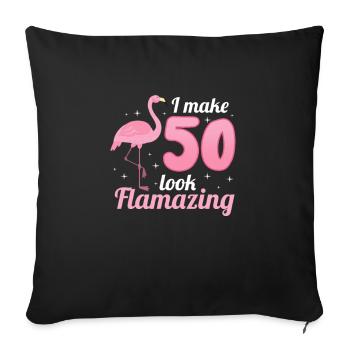 50e anniversaire Flamingo cadeau 50 ans - Housse de coussin décorative 45 x 45 cm - noir - Devant