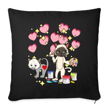 Fantasy Cat Artist Paints Brush Art Kid - Sofa pillowcase 17,3'' x 17,3'' (45 x 45 cm) - black - Front