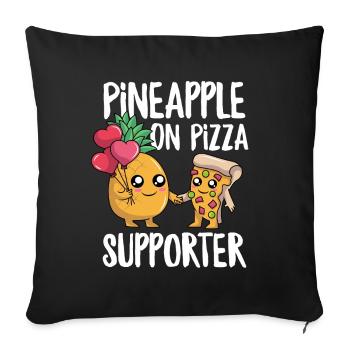 Drôle d’ananas sur Pizza Supporter Humour mignon - Housse de coussin décorative 45 x 45 cm - noir - Devant
