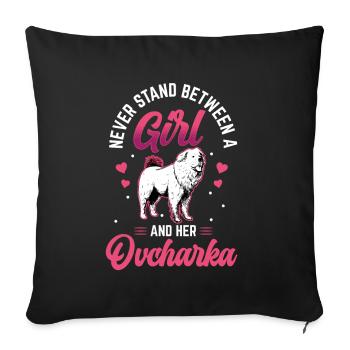 Girl and her Ovcharka Caucasian Ovcharka - Sofa pillowcase 17,3'' x 17,3'' (45 x 45 cm) - black - Front