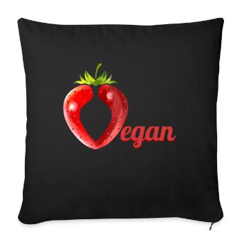 Fraise formant la lettre V pour végétalien - Housse de coussin décorative 45 x 45 cm - noir - Devant