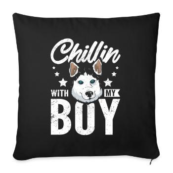 Chillin avec mon garçon, husky sibérien - Housse de coussin décorative 45 x 45 cm - noir - Devant