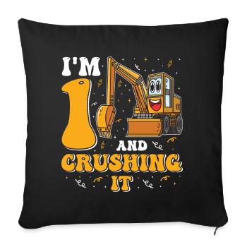 1. Geburtstag, 1 Jahr alt! Kids, Boy Junge Bagger - Sofakissenbezug 45 x 45 cm - Schwarz - Vorne