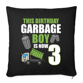 Garbage Truck Birthday Kids Boy 3rd Birthday Party - Sofa pillowcase 17,3'' x 17,3'' (45 x 45 cm) - black - Front