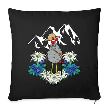 Grand-mère Poulet Vacances Touriste Trecking Alpes Autriche - Housse de coussin décorative 45 x 45 cm - noir - Devant