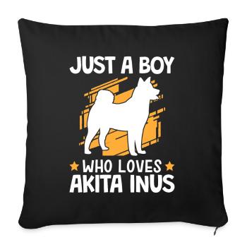 Le garçon de l’Akita Inu aime le Spitz japonais - Housse de coussin décorative 45 x 45 cm - noir - Devant