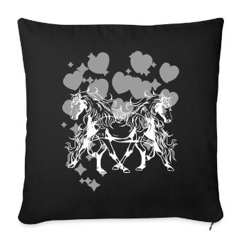 Cheval sauvage Chevaux Poney Girl Cavalière Cœur - Housse de coussin décorative 45 x 45 cm - noir - Devant