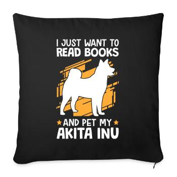 Lire des livres et caresser Akita Inu Shiba Inu - Housse de coussin décorative 45 x 45 cm - noir - Devant